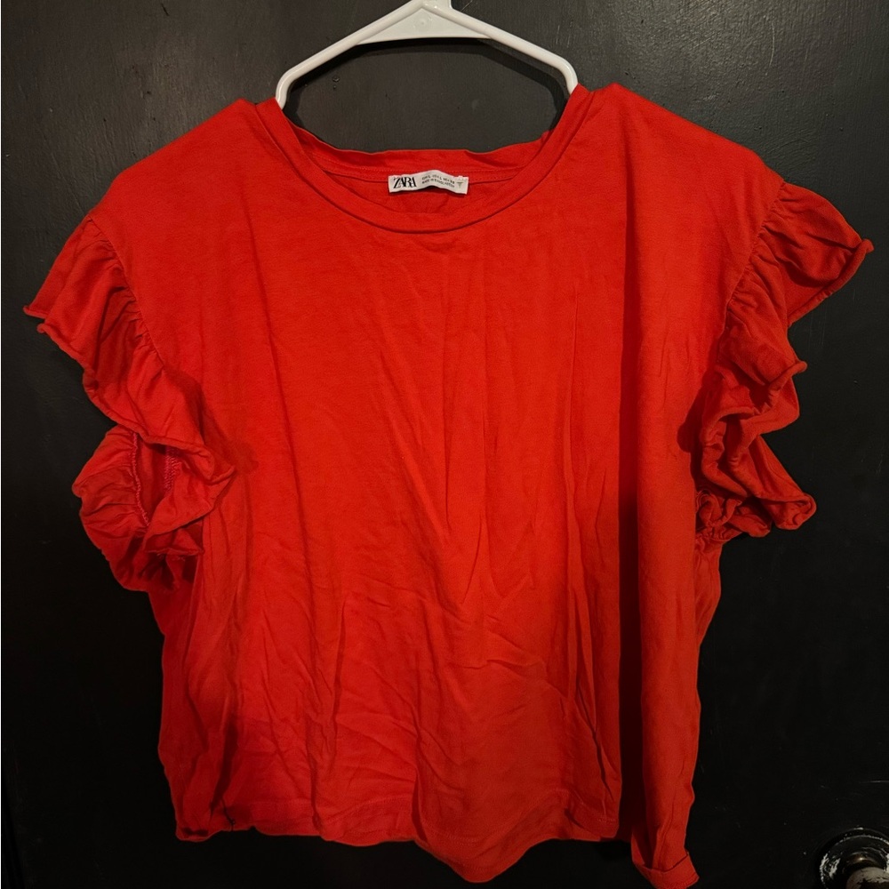 Zara Vibrant Red Ruffle Blouse